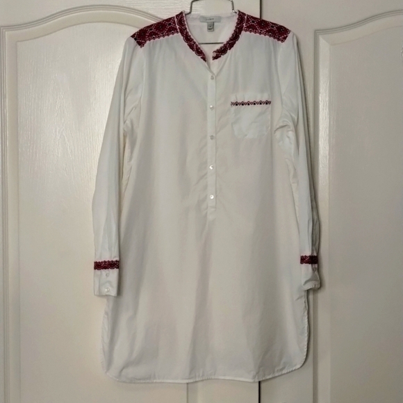 J. Crew women's medium tunic/mini dress popover long sleeve embroidered blue red - Picture 1 of 11